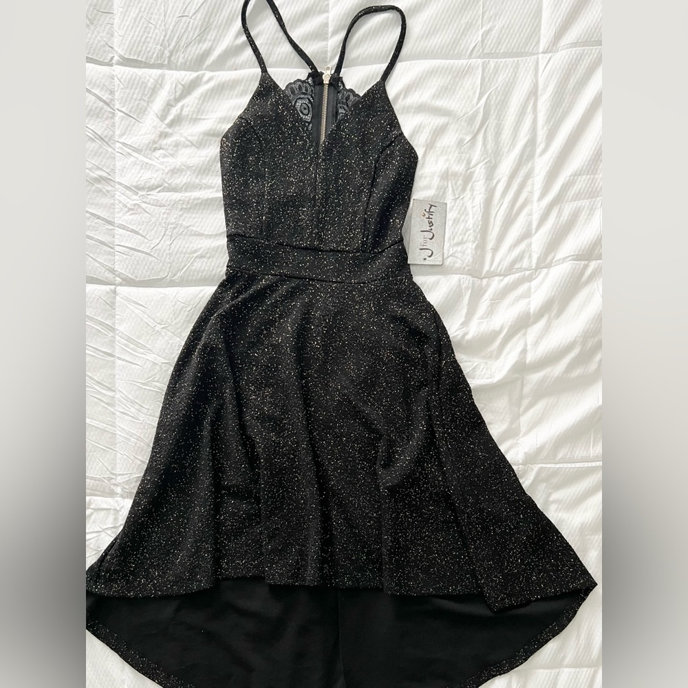 J for Justify Black and Gold Glitter Dress Lace Back Size S